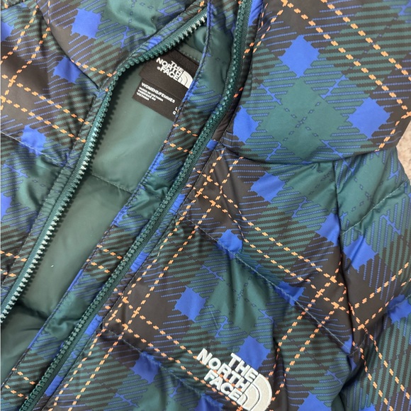 The North Face Blue and Black Plaid Puffer Jacket - Picture 2 of 5